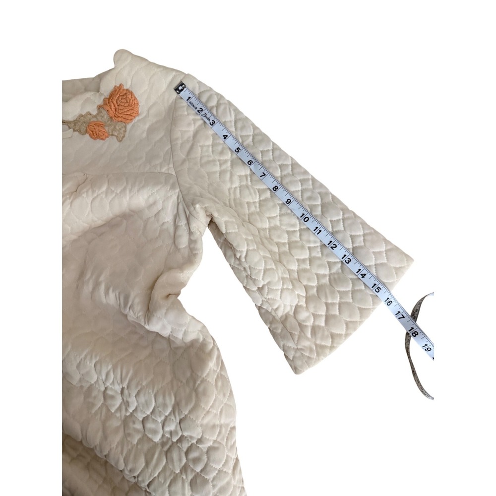 Vintage Quilted Robe Floral Embroidered Cream Long Sleeve Loungewear large - Picture 7 of 7